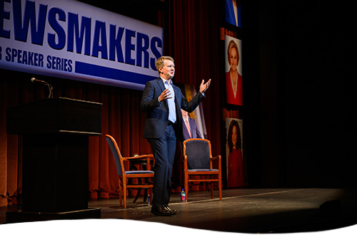 Ken Jennings speaking on Newsmakers stage